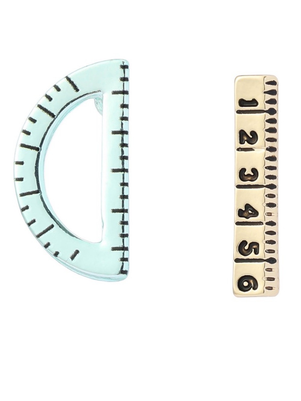 New Betsey Johnson New! Yellow Best In Class Mismatched Ruler Stud Earrings